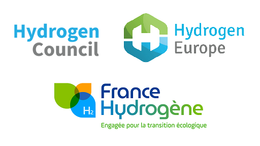 3 logos : Hydrogen Council; Hydrogen Europe; France Hydrogène Engagée pour la transition écologique
