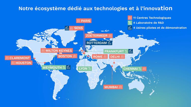 Carte de notre écosystème dédié aux technologies et à l'innovation (11 centres technologiques, 4 laboratoires de R&D, 4 usines pilotes et de démonstration)
