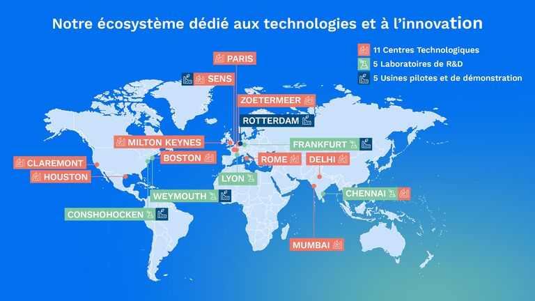 Carte de notre écosystème dédié aux technologies et à l'innovation (11 centres technologiques, 5 laboratoires de R&D, 5 usines pilotes et de démonstration)