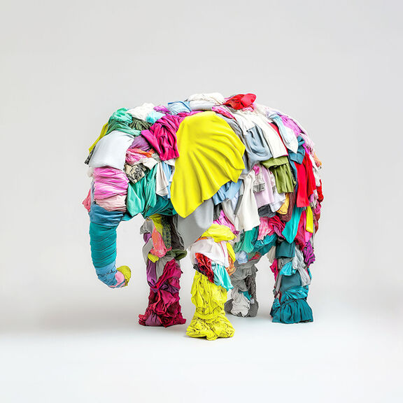 Un éléphant fait d'un amas de tissus