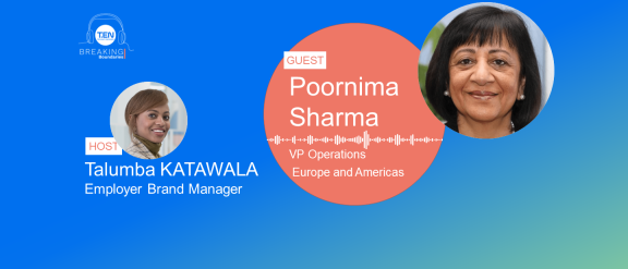 Podcast banner featuring Poornima Sharma