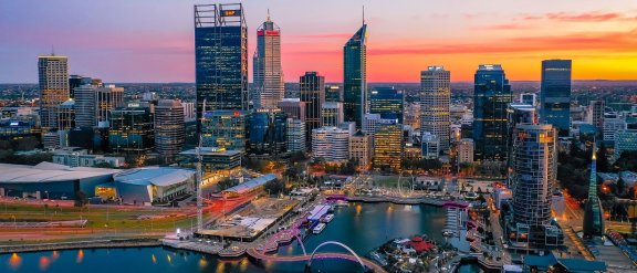 Perth city line at sunset