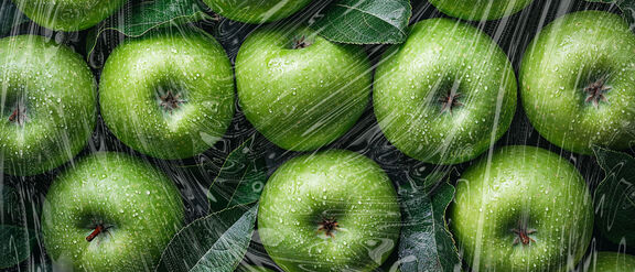 Green apples wrapped in plastic