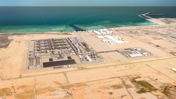 Aerial view of the NFE site next to the sea