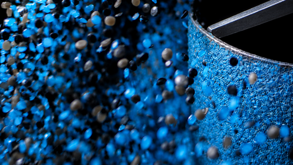 Plastic pellets being processed